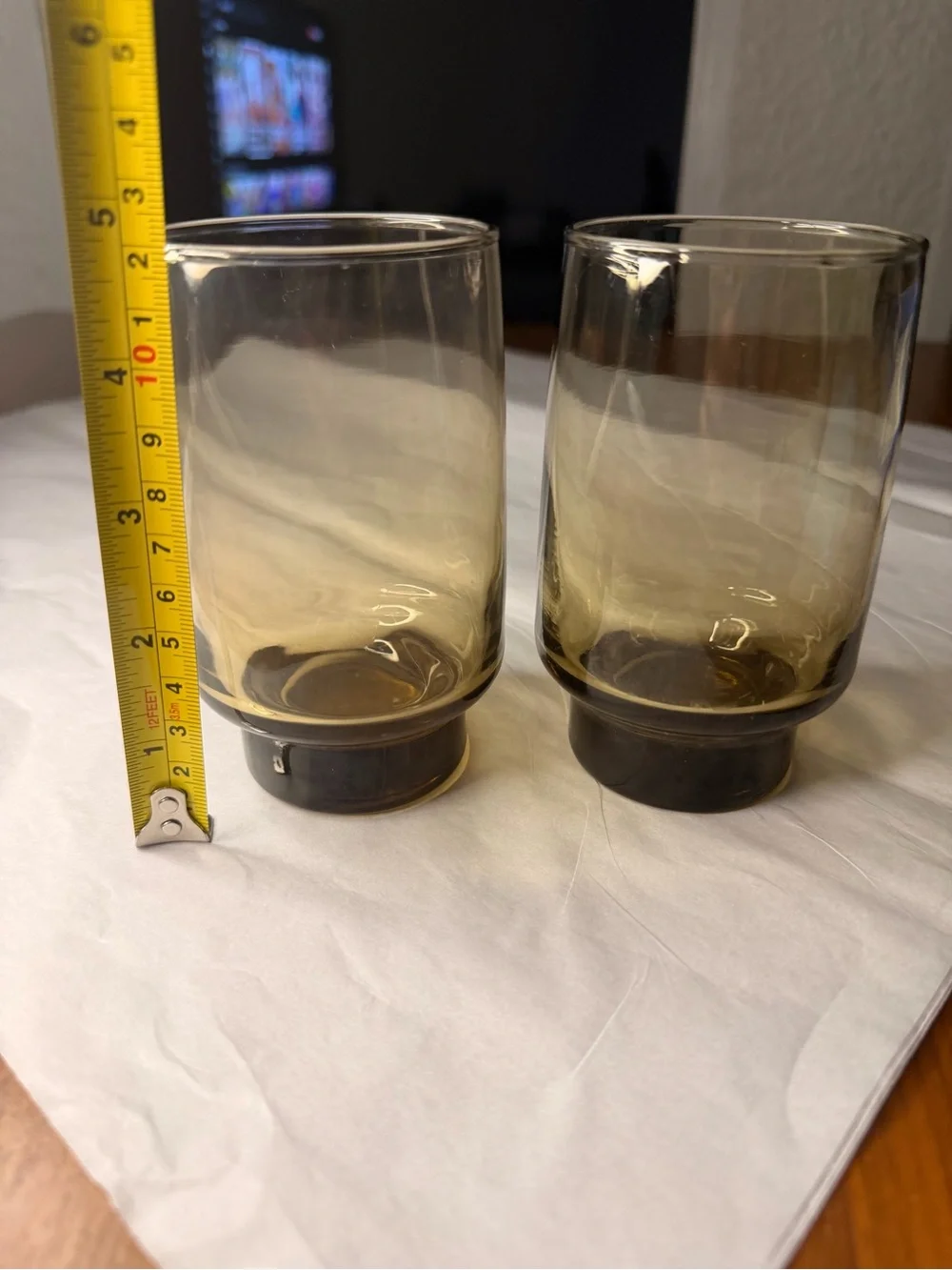Vintage libbey tawny accent smoke brown Amber Glass Tumbler cups Pair mcm